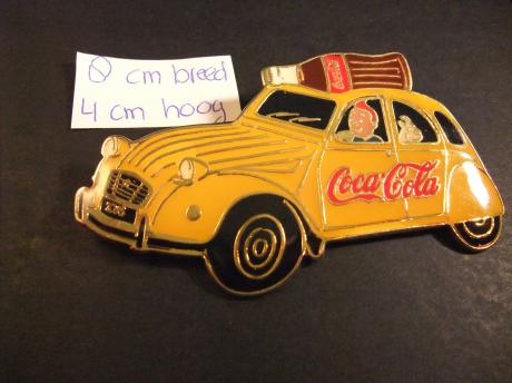 Kuifje (Frans Tintin) met Bobbie in een 2 CV ( Coca Cola reclame ) Hergé strip